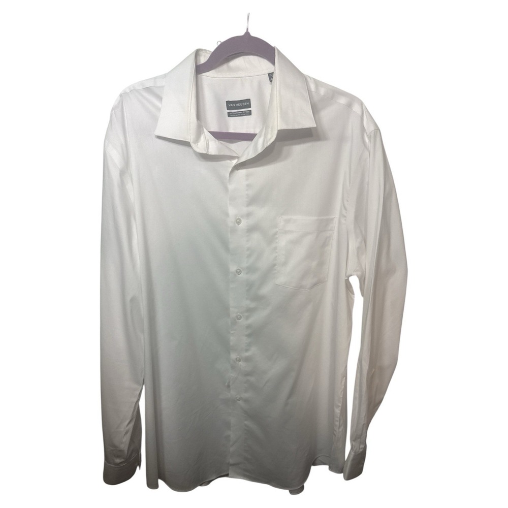 Van Heusen Men'sRegular Fit  Stretch Dress Shirt white 17-17 1/2, 34/35. XL
